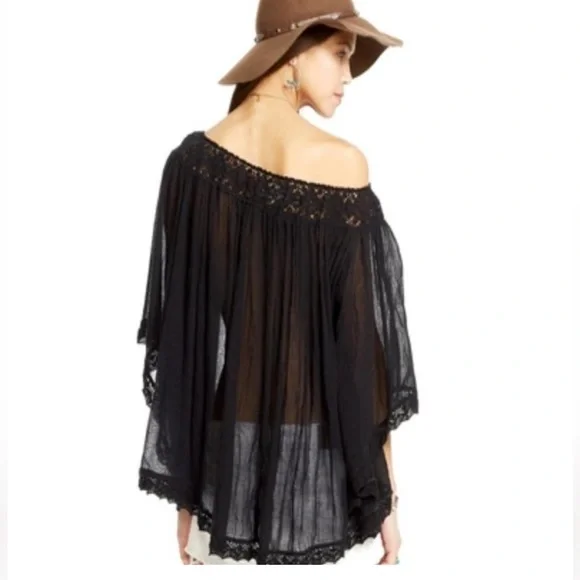 Ralph Lauren Denim & Supply Black off shoulder gauze lace Top w/ bell sleeves - Picture 9 of 16